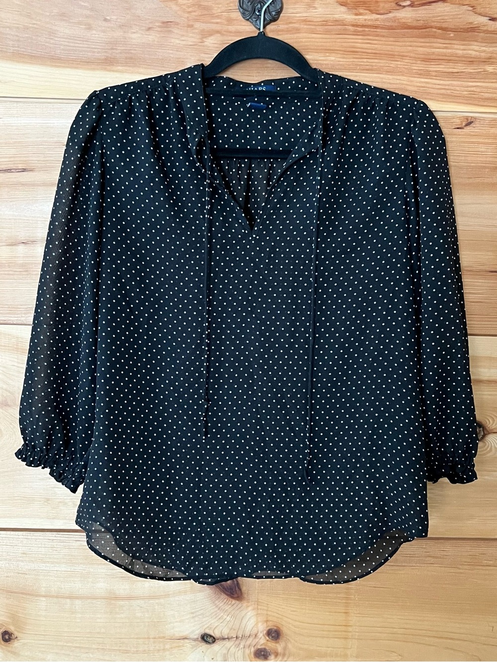 Chaps Black/Ivory Polka Dot Tie-Front Blouse Dressy Career Feminjne Flowy